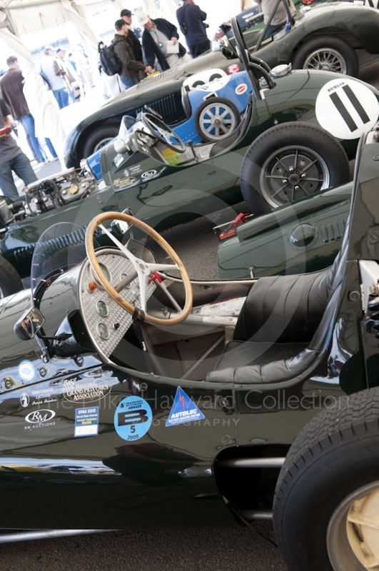 1953 Cooper Alta of David Clewley and Eddie McGuire's 1952 Cooper Bristol in the paddock at Silverstone Classic 2010