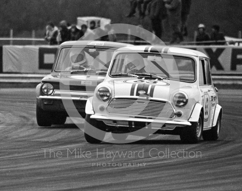 Chris Montague, Mini Cooper S, Bill McGovern, George Bevan Sunbeam Imp, Silverstone International Trophy meeting 1972.
