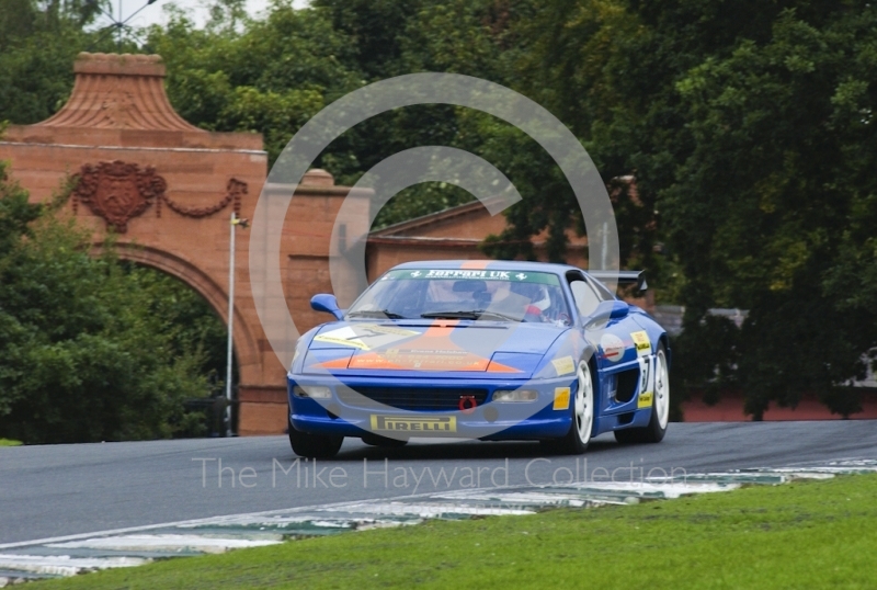 Robin Ward driving a Ferrari F355 round Lodge Corner, Oulton Park, during the Pirelli Ferrari Maranello Challenge, August 2001.
