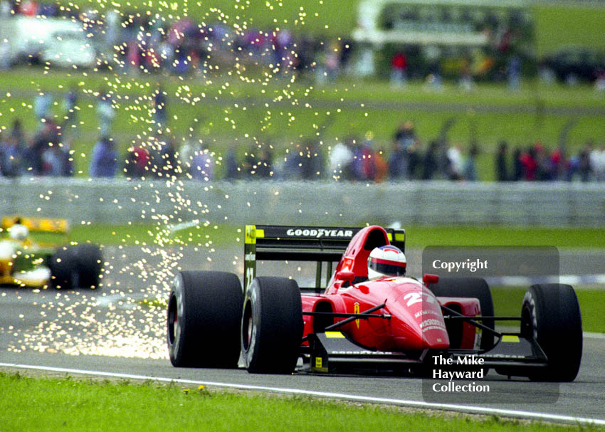 Jean Alesi, Ferrari F92A, race day warm-up, 1992 British Grand Prix, Silverstone.
