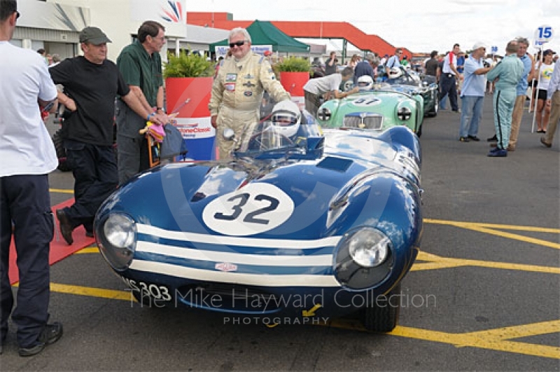 Dick Skipworth/Stephen Skipworth, 1955 Jaguar D type, in the paddock ahead of the RAC Woodcote Trophy, Silverstone Classic 2009.