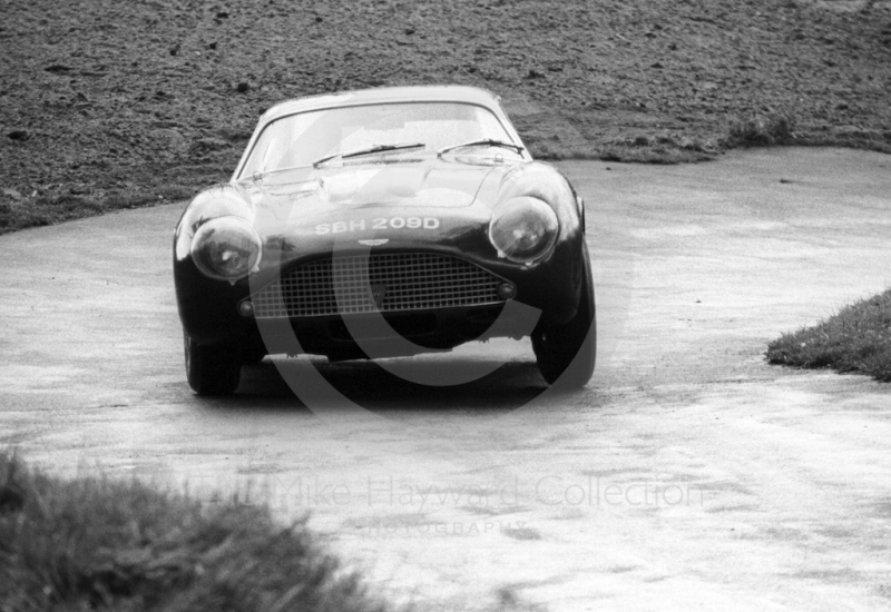 Tom Leake, Aston Martin DB4GT Zagato, reg no SBH 209D, Newton Oil Trophy Meeting, Prescott Hill Climb, September 1967. 