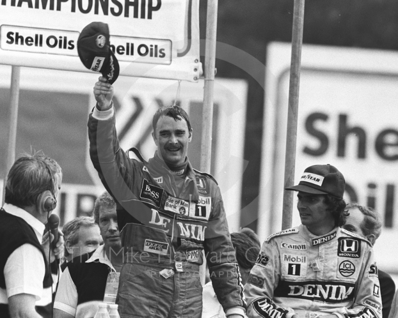 Nigel Mansell, left, and Nelson Piquet, Brands Hatch, British Grand Prix 1986.
