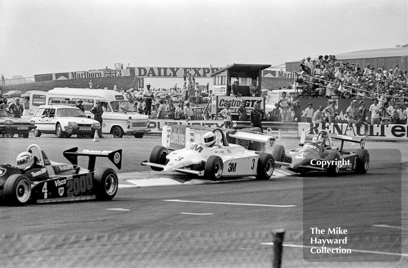 Calvin Fish, Ralt RT3, Davy Jones, Ralt RT3, Allen Berg, Ralt RT3, round 13 of the 1983 British Formula 3 Championship, support race for the British Grand Prix.
