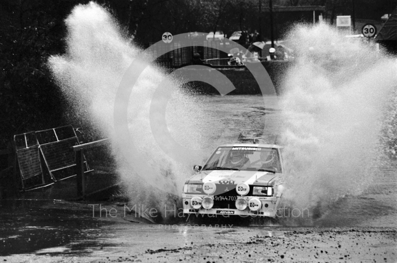 Anders Kullang/Bruno Berglund (S 944 703), Mitsubishi Lancer, water splash, Sutton Park, RAC Rally 1982
