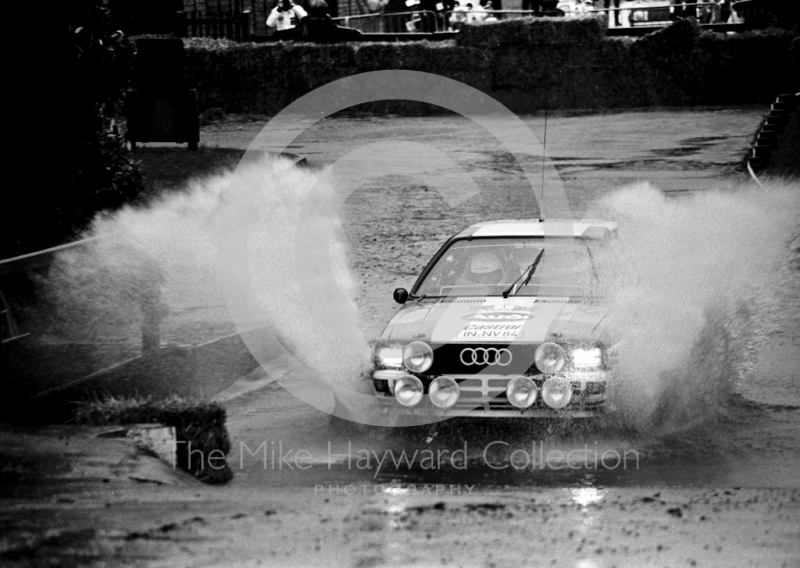 Hannu Mikkola/Arne Hertz, Audi, water splash, Sutton Park, RAC Rally 1982.