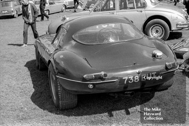 Mike Wright's lightweight Jaguar E-Type, reg no 738 EUT, Prescott Hill Climb, May 1968.
