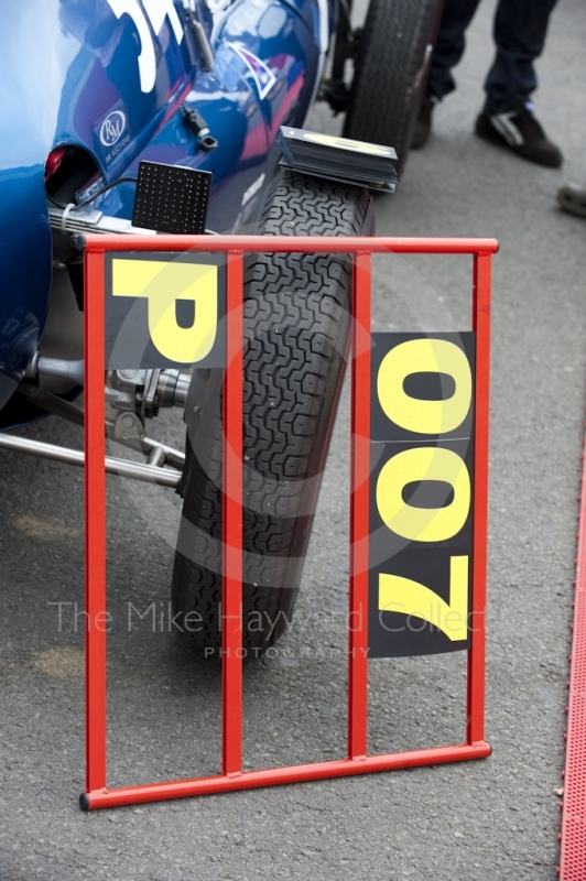 Pit board at the ready for a secret agent, Silverstone Classic, 2010