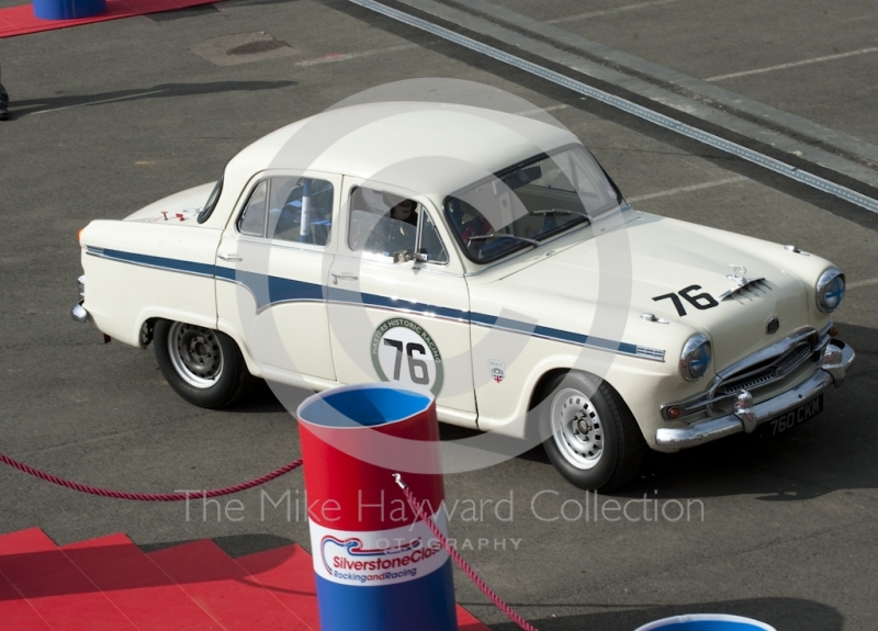 Andrew Davenhall, Austin A105, in the paddock before the HSCC Big Engine Touring race, Silverstone Classic, 2010