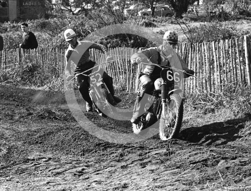 Alf Nicklin, 250cc James, and J Austin, 250cc DOT, Hawkstone Park, March 1965.