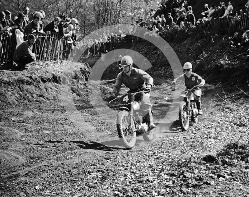 Jeff Smith, 250cc BSA, and Alan Clough, 250cc Greeves, Hawkstone Park, March 1965.