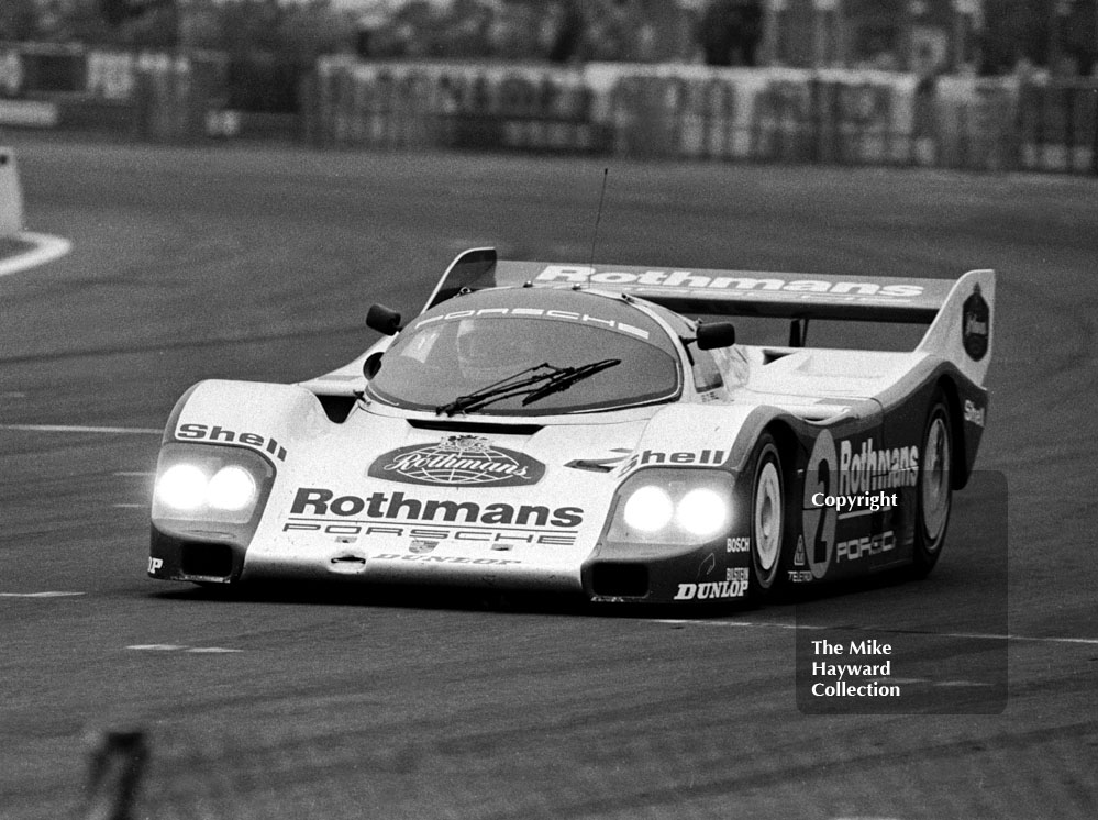 Derek Bell/Hans-Joachim Stuck, Rothmans Porsche 956, finished 10th, 17 laps behind the winner, World Endurance Championship, 1985&nbsp;Grand Prix International 1000km meeting, Silverstone.

