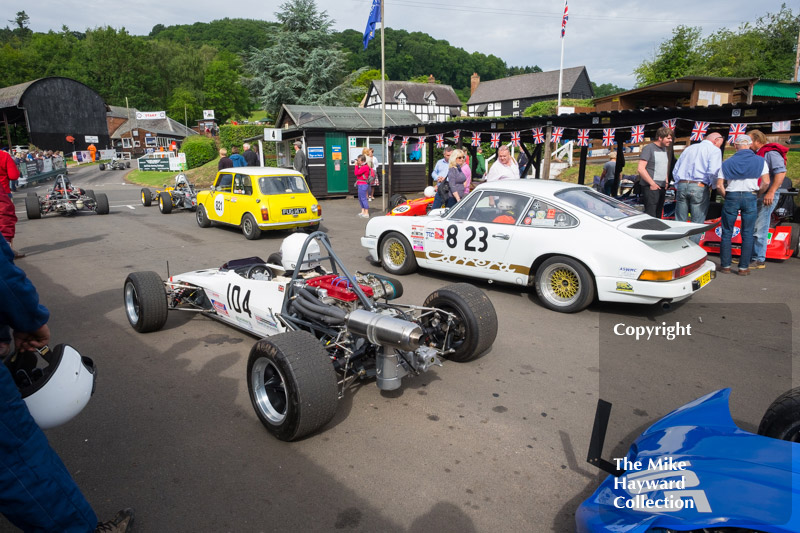 Cars lined up in the paddock, Shelsley Walsh, 2017 Classic nostalgia, July 23.
