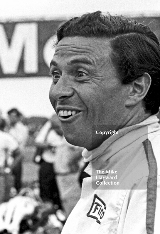 Jim Clark, Lotus 49, on the grid at Silverstone before the start of the 1967 British Grand Prix.
