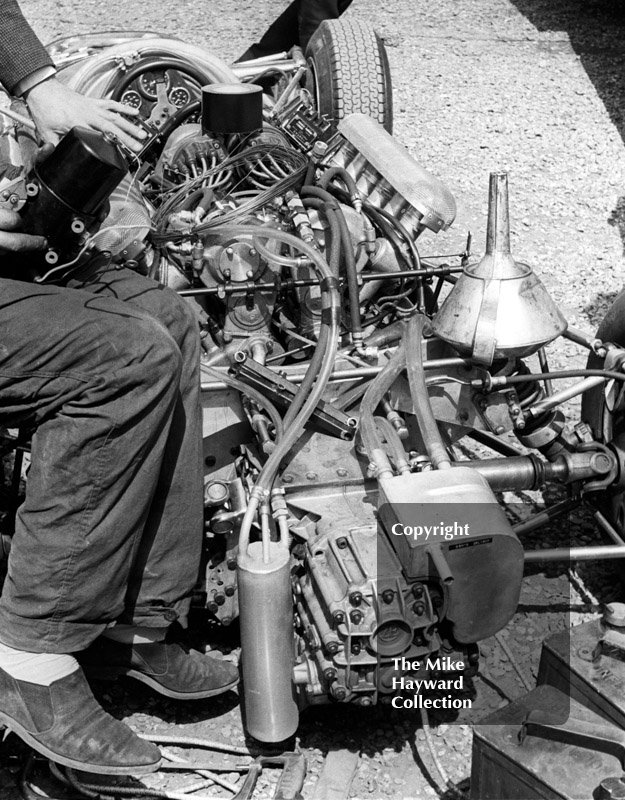 Maserati V12 engine, Silverstone International Trophy, 1966.
