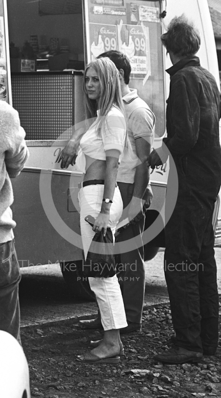 Fashion in the paddock, Silverstone, 1969 British Grand Prix.
