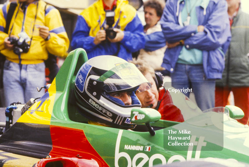 Alessandro Nannini, Benetton B189, in the pits, British Grand Prix, Silverstone, 1989.

&nbsp;
