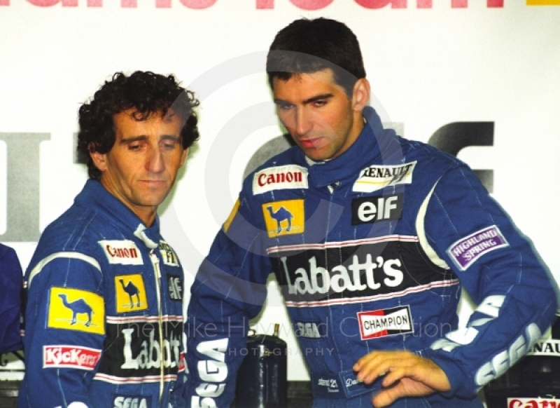 Alain Prost, Williams Renault FW15C, and Damon Hill, Williams Renault FW15C, Silverstone, British Grand Prix 1993.
