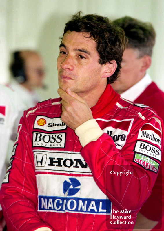 Ayrton Senna in the pits, Silverstone, 1992 British Grand Prix.
