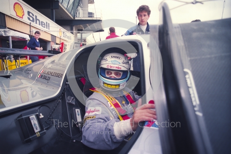 Mauro Baldi, Mercedes-Benz C11, Shell BDRC Empire Trophy, Round 3 of the World Sports Prototype Championship, Silverstone, 1990.
