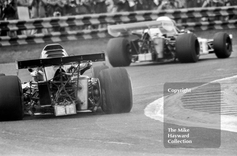 Cars exiting the chicane, Wella European Formula 2 Championship, Thruxton, 1975.
