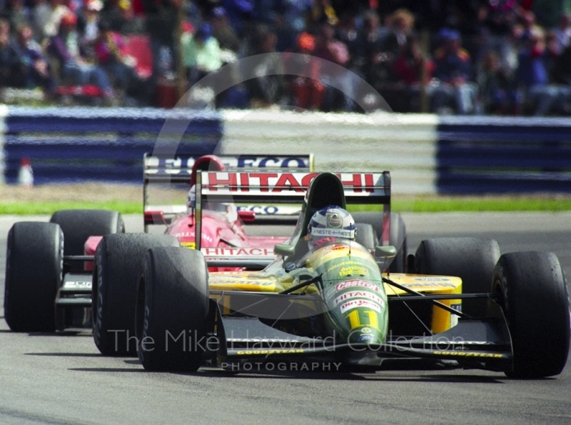 Mika Hakkinen on the way to 6th place, Lotus Cosworth 107 V8, 1992 British Grand Prix, Silverstone.
