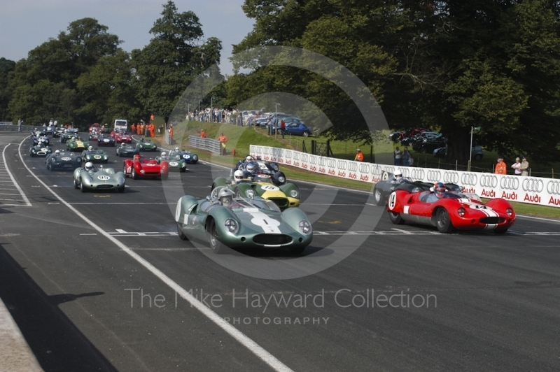 Frank Sytner, 1959 Cooper Monaco, and John Harper, 1959 Cooper Monaco, on the front of the grid for the BRDC Historic Sports Car Championship, Oulton Park Gold Cup, 2002