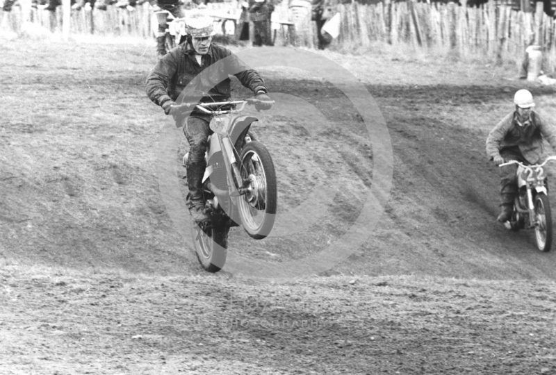 Riders tackle the jump, 1966 ACU Championship meeting, Hawkstone.