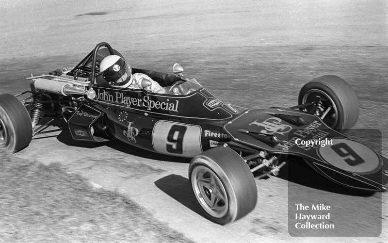 Tony Trimmer, JPS Lotus 73, Mallory Park, Forward Trust 1972.
