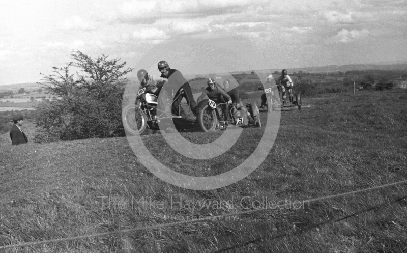 Sidecars on the hill top, motorcycle scramble at Spout Farm, Malinslee, Telford, Shropshire between 1962-1965