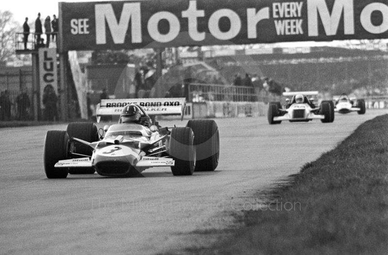 Graham Hill, Brooke Bond Oxo/Rob Walker Lotus Ford 49C, on the way to 9th overall, Silverstone International Trophy 1970.

