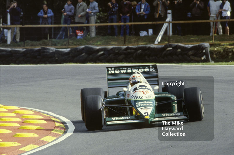 Philippe Alliot, Skoal Bandit RAM 03, at Druids Bend, Brands Hatch, 1985 European Grand Prix.
