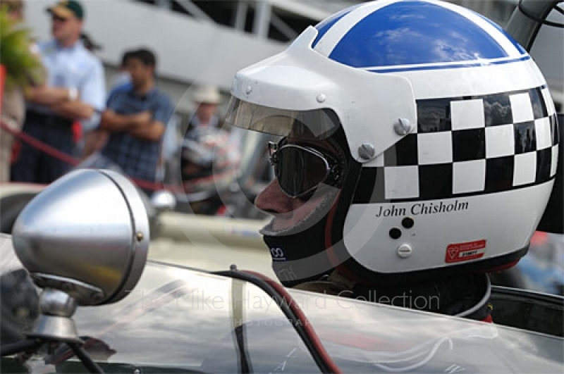 John Chisholm, 1960 Lotus 18, in the paddock prior to the HGPCA pre-1966 Grand Prix Cars Race, Silverstone Classic 2009. 