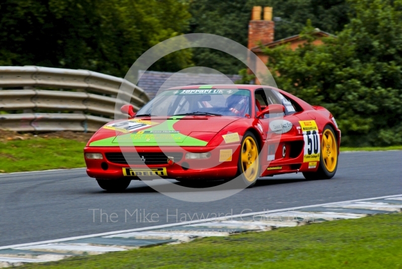 Richard Franklin driving a Ferrari F355 round Lodge Corner, Oulton Park, during the Pirelli Ferrari Maranello Challenge, August 2001.
