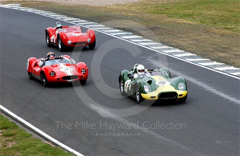 Nick Linney, Lister Jaguar Knobbly, John Harper, Cooper Monaco and Alan Minshaw, Maserati Birdcage, BRDC Historic Sports car Championship, Oulton Park Gold Cup, 2003