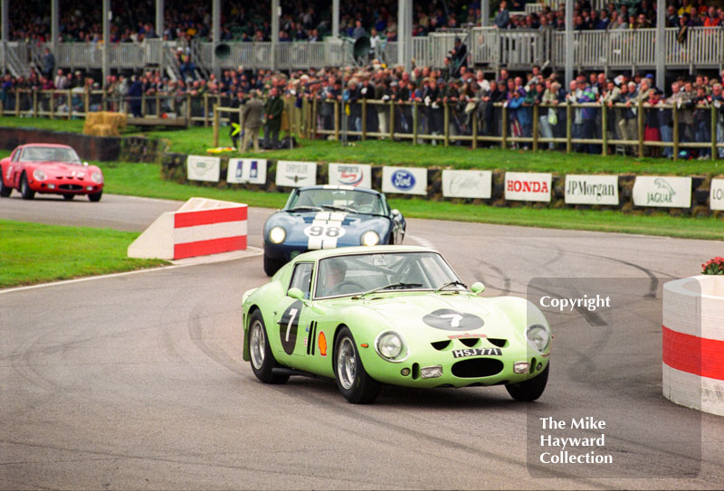 Stirling Moss/Tony Dron, Ferrari 250 GTO, at the chicane, Goodwood Revival, 1999.
