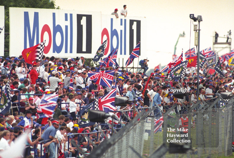 Cheering spectators at Copse Corner, Silverstone, British Grand Prix 1996.
