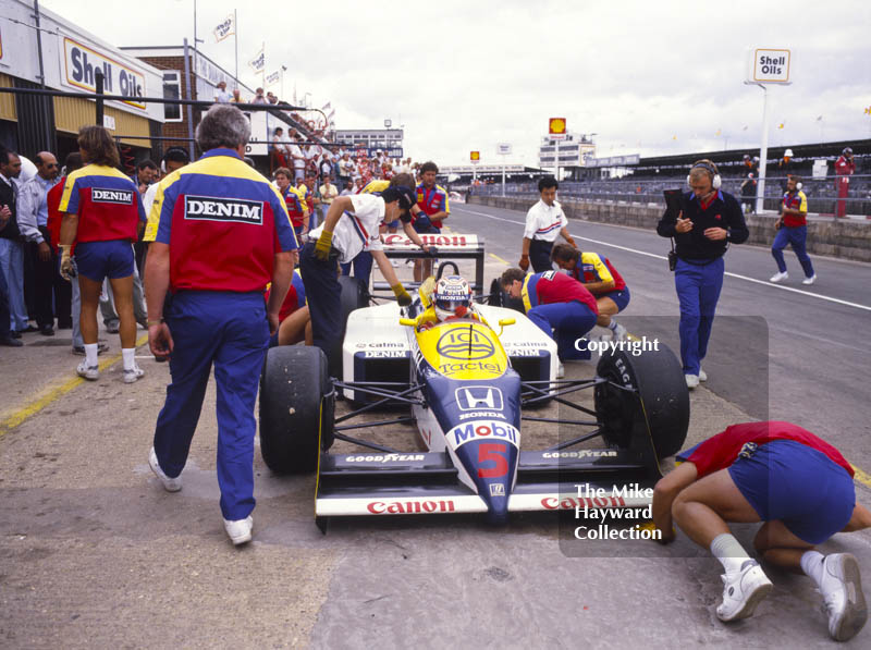 Nigel Mansell, Williams FW11B during qualifying, British Grand Prix, Silverstone, 1987
