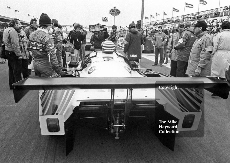 Riccardo Patrese/Alessandro Nannini&nbsp;Lancia LC2 on the grid, World Endurance Championship, 1985&nbsp;Grand Prix International 1000km meeting, Silverstone.
