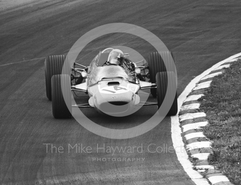 Jackie Stewart, Matra V8 MS10-02, at Bottom Bend, British Grand Prix, Brands Hatch, 1968.
