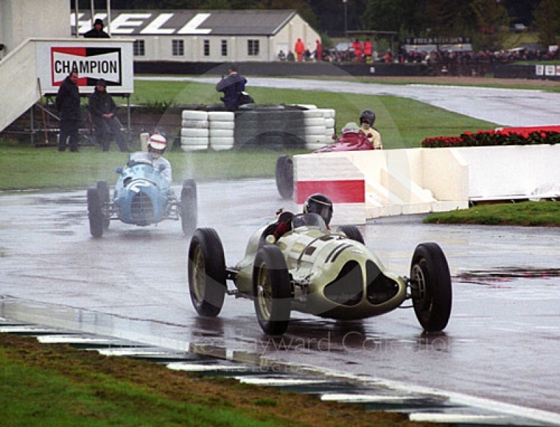 Duncan Ricketts, ERA E-type, and John Foster, Gordini T15, splash through the chicane, Goodwood Trophy, Goodwood Revival, 1999