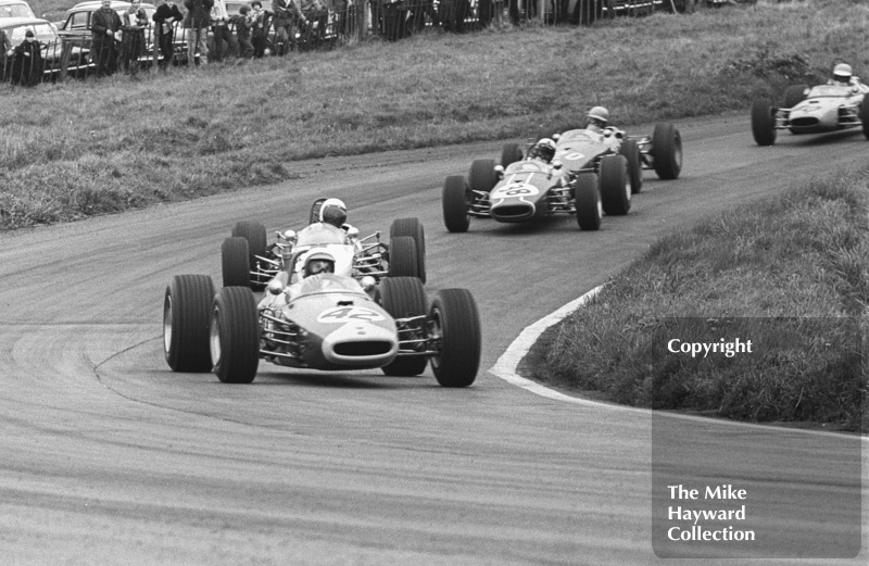 Derek Bell, Felday Engineering Brabham BT21, leads at Cascades, Oulton Park, BRSCC Â£1000 1967.
