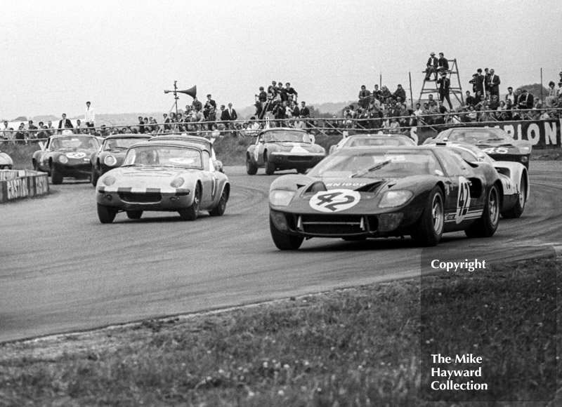 Edward Nelson, Ford GT40, and Peter Jackson, Lotus Elan, W D and H O Wills Trophy, Silverstone, 1967 British Grand Prix.
