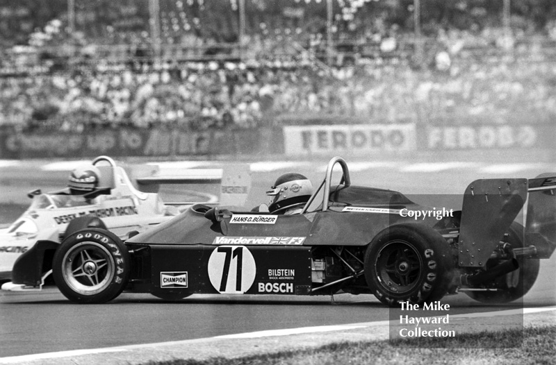 Hans George Burger, Ralt RT1 Toyota, spins at Copse Corner during the Formula 3 race, Silverstone, British Grand Prix 1979.
