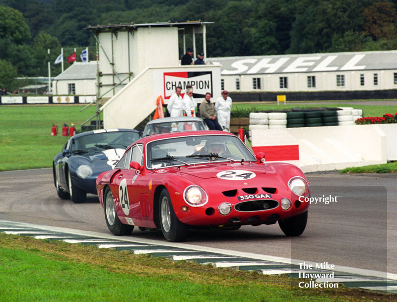 Derek Bell exits the chicane in a Ferrari 330 LM/B, RAC TT, Goodwood Revival, 1999.
