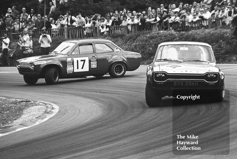 John Fitzpatrick, Broadspeed Escort (EVX 256H), and Willy Kay, Ford Escort, Brands Hatch, British Grand Prix meeting 1970.
