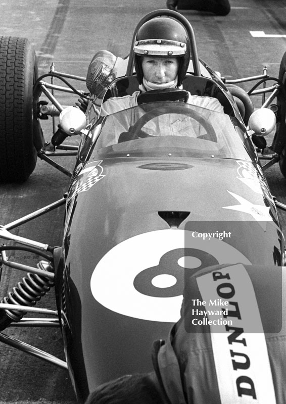 Jochen Rindt, Brabham BT23C, on the grid at the Thruxton Easter Monday F2 International, 1968.
