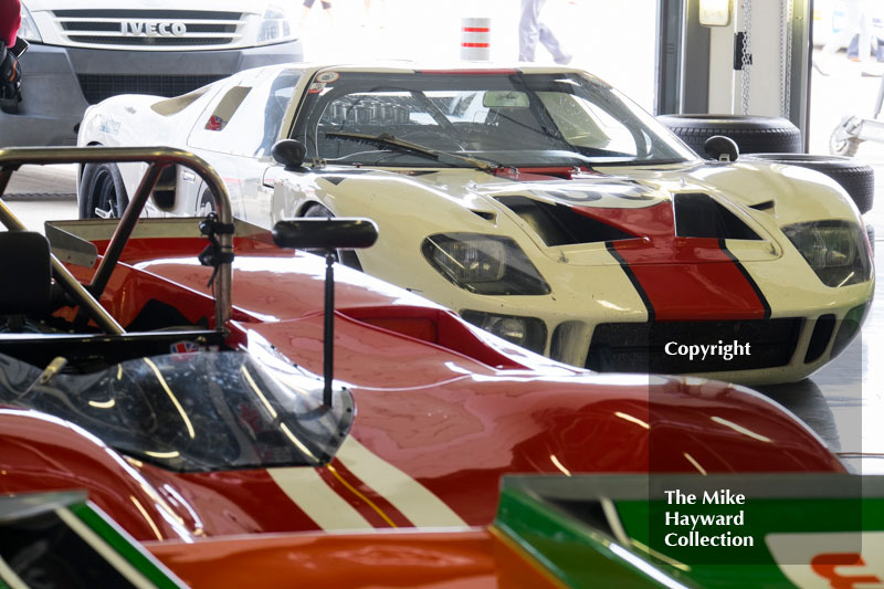 Kennet Persson, Ford GT40, in the pits during the 2016 Silverstone Classic.
