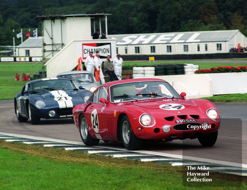 Derek Bell/Peter Hardman, Ferrari 330LM/B, and Jochen Neerpasch/Olivier Grouillard, Shelby Daytona Cobra, RAC TT,Goodwood Revival, 1999