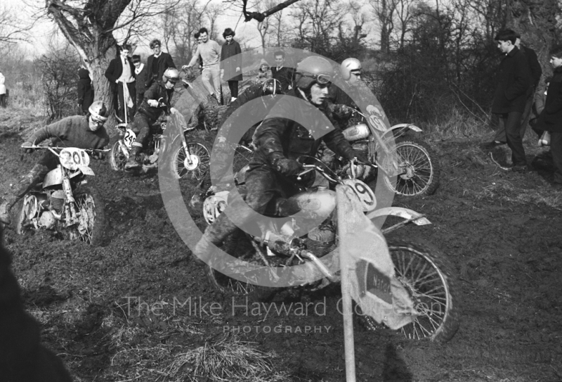 Stuck in the mud, motorcycle scramble at Spout Farm, Malinslee, Telford, Shropshire between 1962-1965